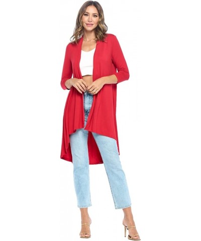 Women's 3/4 Sleeve Soft Open Front Casual Flowy Long Viscose Made from Bamboo Cardigan Red $15.84 Sweaters