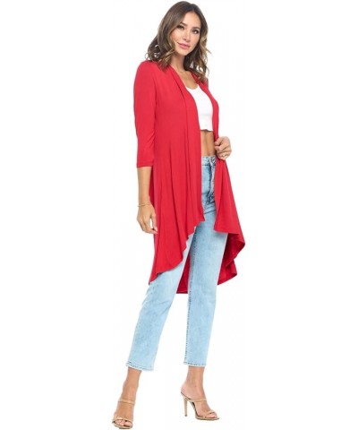 Women's 3/4 Sleeve Soft Open Front Casual Flowy Long Viscose Made from Bamboo Cardigan Red $15.84 Sweaters