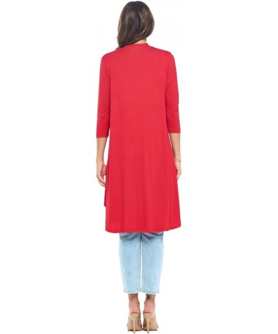 Women's 3/4 Sleeve Soft Open Front Casual Flowy Long Viscose Made from Bamboo Cardigan Red $15.84 Sweaters