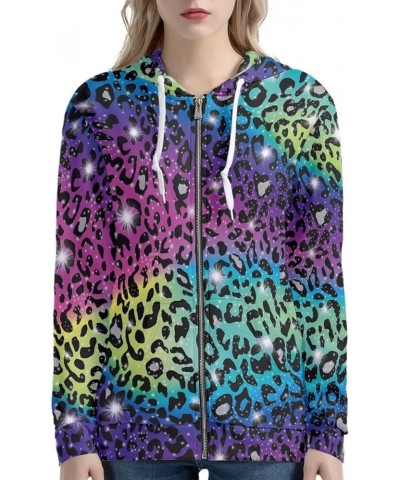 XS-5XL Zip Up Hoodie for Women Long Sleeve Comfortable Lightweight Hooded Sweatshirt for Sports Active Workout Rainbow Leopar...