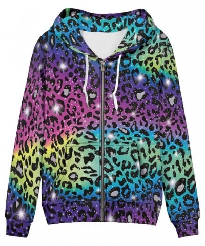 XS-5XL Zip Up Hoodie for Women Long Sleeve Comfortable Lightweight Hooded Sweatshirt for Sports Active Workout Rainbow Leopar...