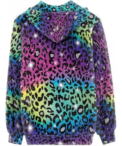 XS-5XL Zip Up Hoodie for Women Long Sleeve Comfortable Lightweight Hooded Sweatshirt for Sports Active Workout Rainbow Leopar...