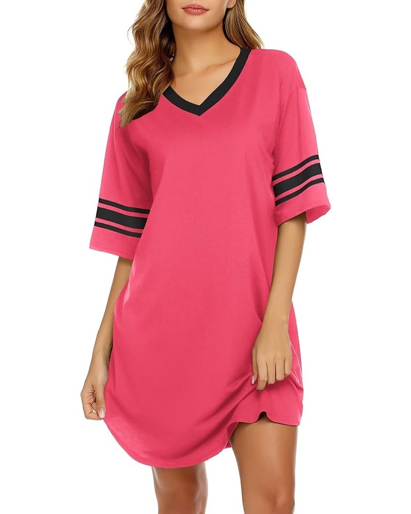 Womens Nightgown Short Sleeve Sleepshirt A_Solid color A_a_coral $12.74 Sleep & Lounge