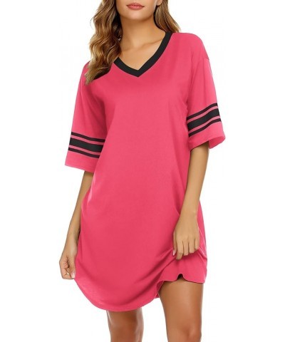 Womens Nightgown Short Sleeve Sleepshirt A_Solid color A_a_coral $12.74 Sleep & Lounge