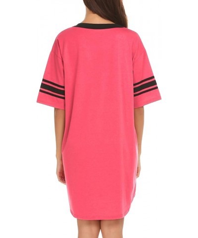 Womens Nightgown Short Sleeve Sleepshirt A_Solid color A_a_coral $12.74 Sleep & Lounge