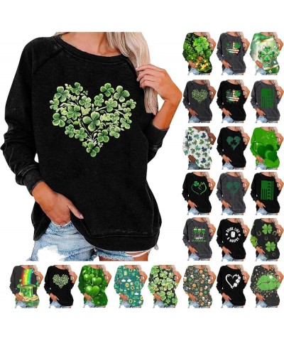 Womens St Patricks Day Shirts Long Sleeve Tops T-Shirt Saint Patricks Day Fashion Printed Sweatshirt Blouse Tops A07-black $9...