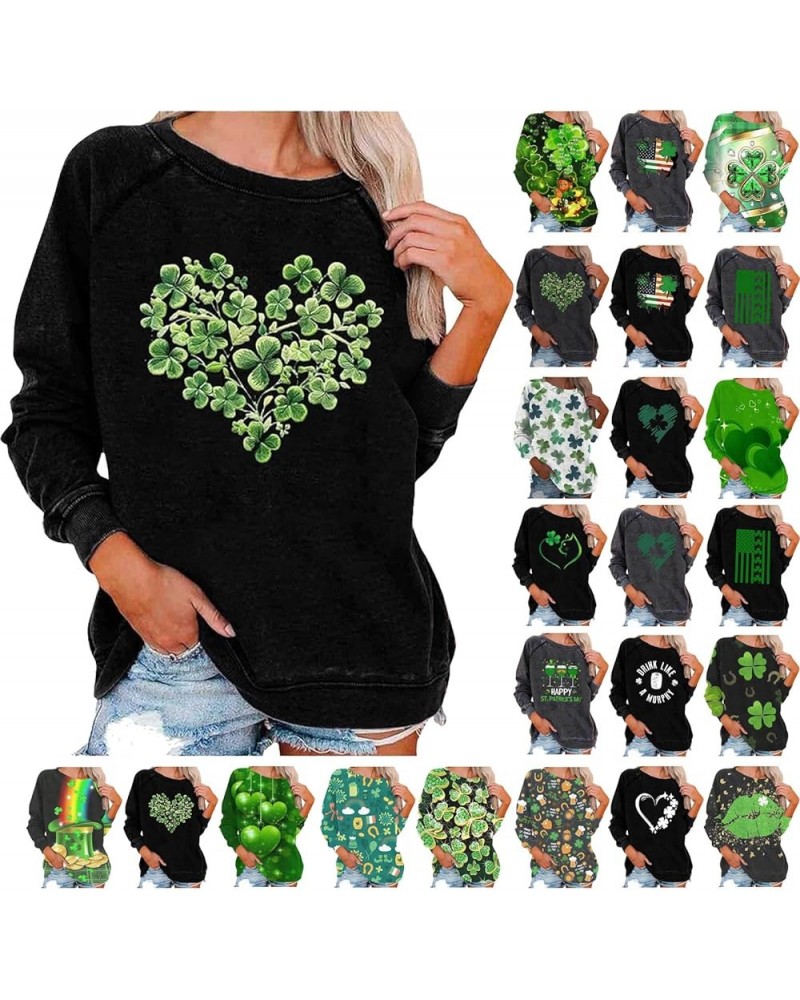 Womens St Patricks Day Shirts Long Sleeve Tops T-Shirt Saint Patricks Day Fashion Printed Sweatshirt Blouse Tops A07-black $9...