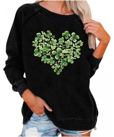 Womens St Patricks Day Shirts Long Sleeve Tops T-Shirt Saint Patricks Day Fashion Printed Sweatshirt Blouse Tops A07-black $9...