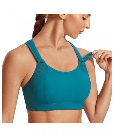 Women's Sports Bra Front Adjustable High Impact Support Padded Wireless Racerback Plus Size Running Bra Duck Blue $22.20 Ling...