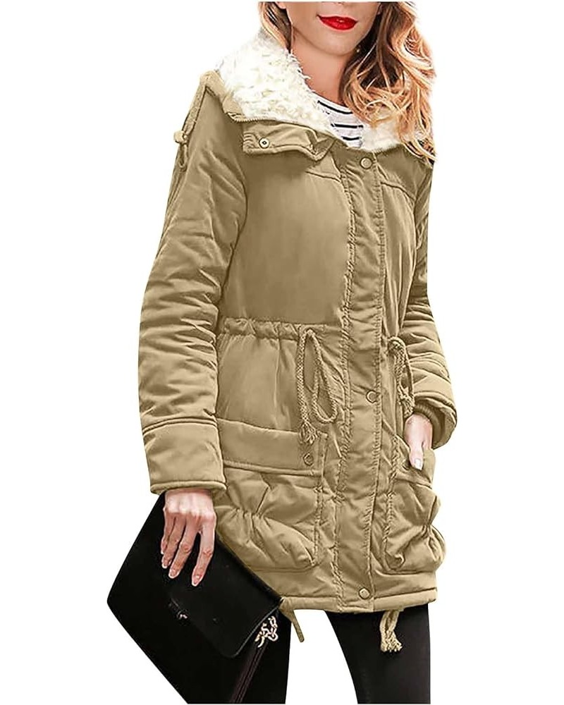 Womens Fashion Plain Zip Up With Pockets Classic Fit Hoodies Thermal Fall Winter 2023 Jackets QE002 Khaki $14.65 Jackets