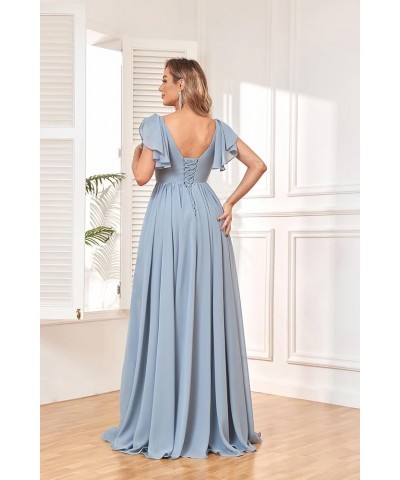 Women's V Neck Bridesmaid Dresses with Slit Short Sleeve Pleated Long Chiffon Formal Evening Dresses Desert Rose $40.49 Dresses