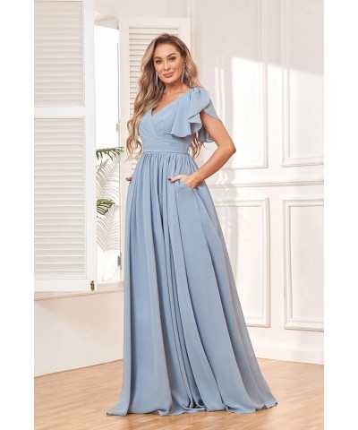 Women's V Neck Bridesmaid Dresses with Slit Short Sleeve Pleated Long Chiffon Formal Evening Dresses Desert Rose $40.49 Dresses