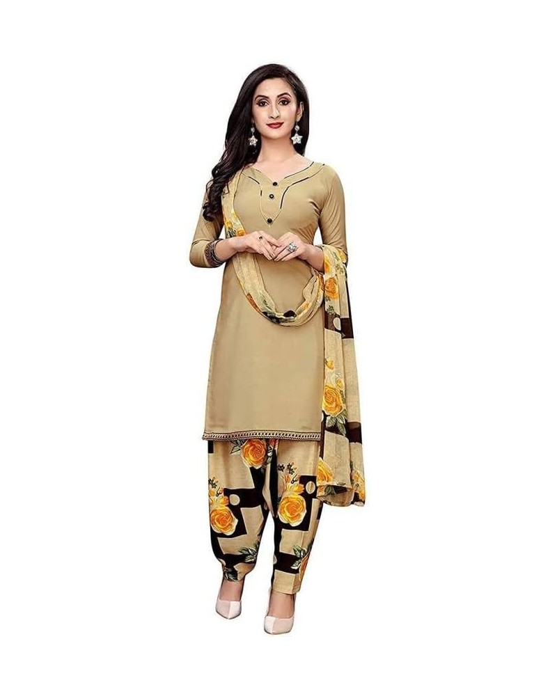 Readymade Panjabi Style Crepe Fabric Patiyala Salwar suit with Printed Dupatta for Women & Girls Beige-e $23.09 Suits