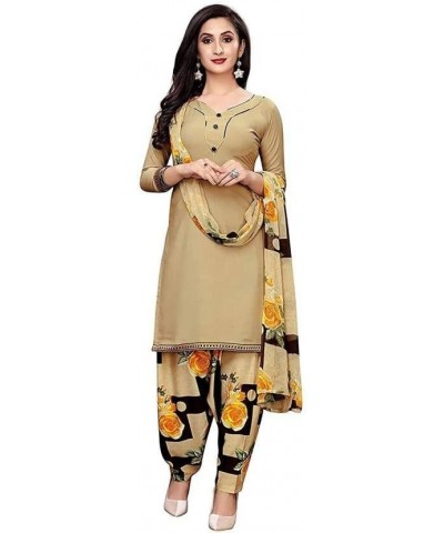 Readymade Panjabi Style Crepe Fabric Patiyala Salwar suit with Printed Dupatta for Women & Girls Beige-e $23.09 Suits