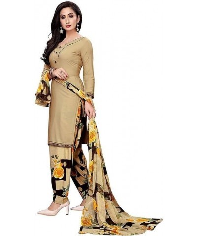 Readymade Panjabi Style Crepe Fabric Patiyala Salwar suit with Printed Dupatta for Women & Girls Beige-e $23.09 Suits