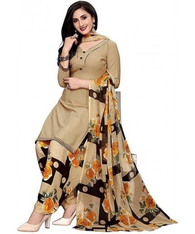 Readymade Panjabi Style Crepe Fabric Patiyala Salwar suit with Printed Dupatta for Women & Girls Beige-e $23.09 Suits