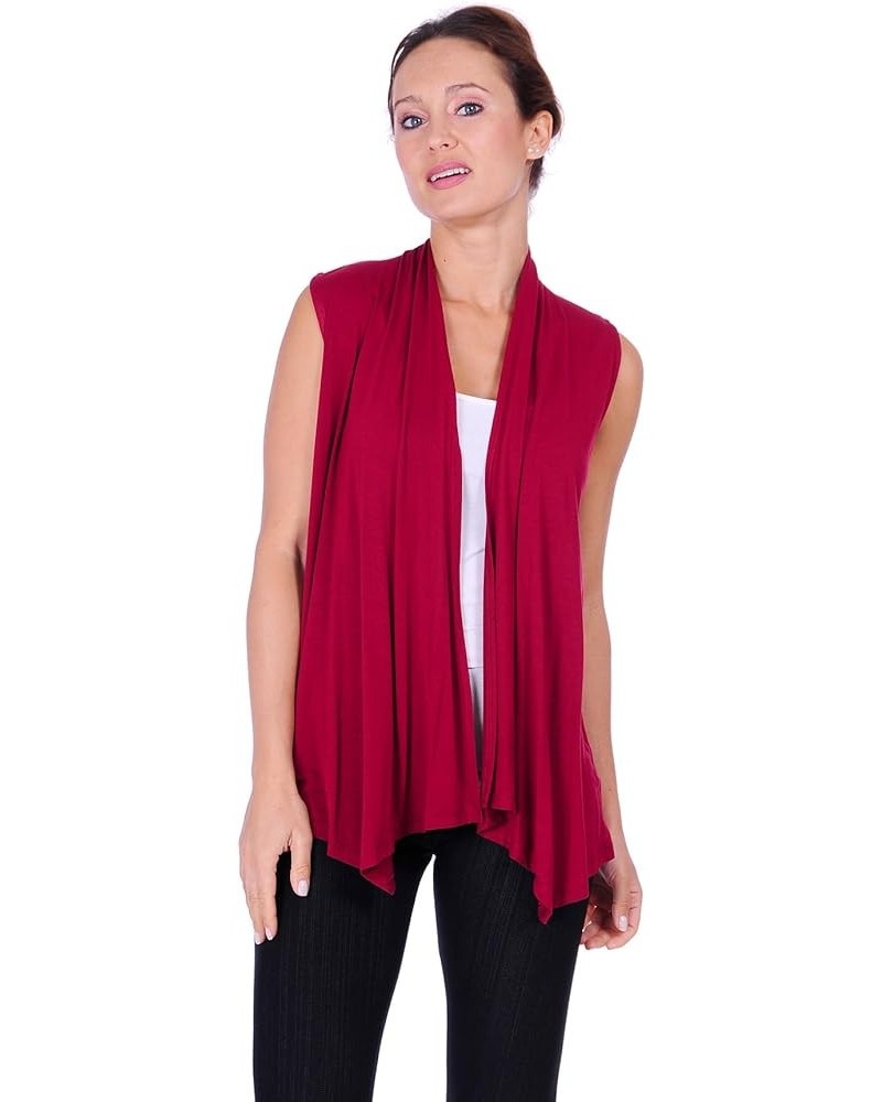 SR Women's Assymetrical Hem Sleeveless Open Cardigan(Size: Small-5X) Wine $14.30 Sweaters