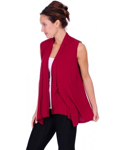 SR Women's Assymetrical Hem Sleeveless Open Cardigan(Size: Small-5X) Wine $14.30 Sweaters