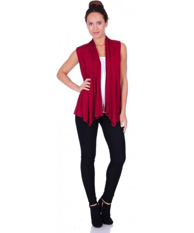 SR Women's Assymetrical Hem Sleeveless Open Cardigan(Size: Small-5X) Wine $14.30 Sweaters