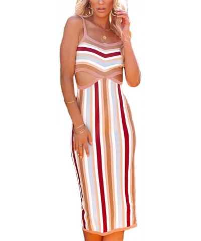 Women Bodycon Backless Cut Out Maxi Dress Sexy Colorblock Knit Long Midi Dress Y2k Cocktail Party Summer Cami Dress Stripe Re...