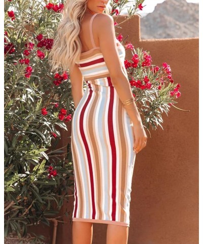 Women Bodycon Backless Cut Out Maxi Dress Sexy Colorblock Knit Long Midi Dress Y2k Cocktail Party Summer Cami Dress Stripe Re...