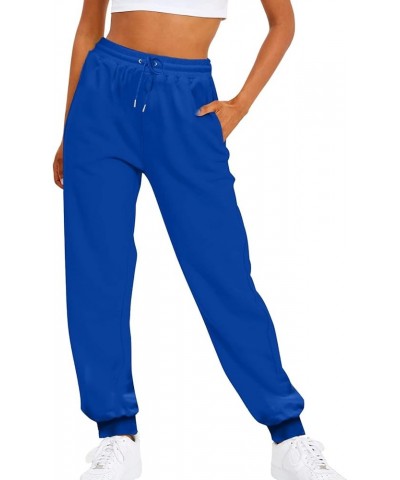 Womens Sweatpants with Pockets Cotton Solid Color Drawstring Women's Pants with Pockets Sweat Pants Trousers 1-blue $7.91 Pants