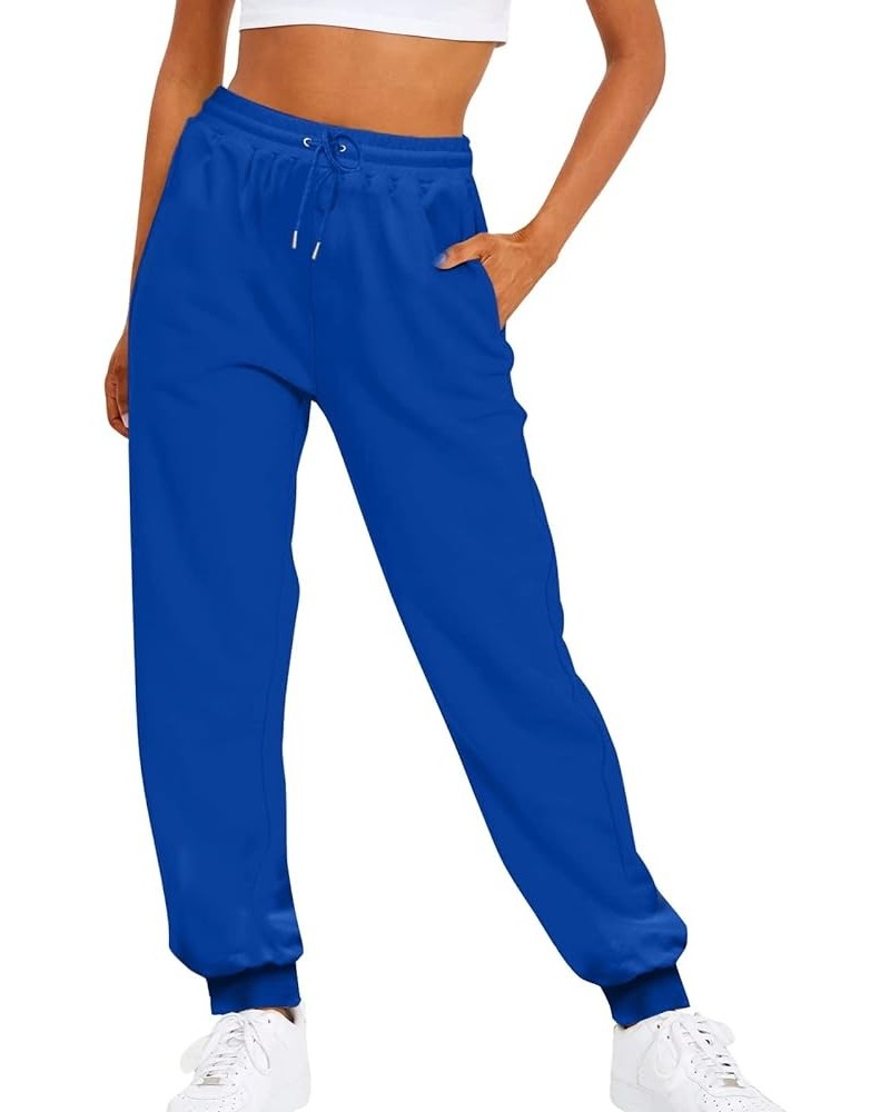 Womens Sweatpants with Pockets Cotton Solid Color Drawstring Women's Pants with Pockets Sweat Pants Trousers 1-blue $7.91 Pants