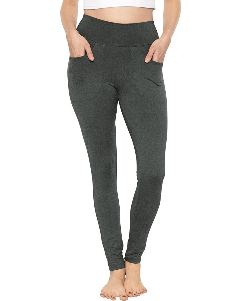 Women's High Waist Cotton Stretch Pencil Leggings w/Pockets Charcoal Gray $19.13 Pants