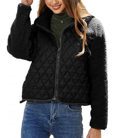 Women's 2023 Fall Winter Long Sleeve Fleece Jacket Casual Lapel Collar Zipper Sherpa Coat Outerwear Black $18.89 Jackets