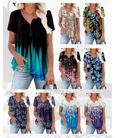 Womens Summer Plus Size Tops Blouses Short Sleeve Shirts Lace Pleated Tunic Tops M-4XL A1-a-khak Flowers $10.45 Tops