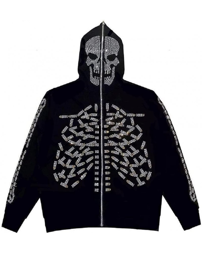 Y2k Hoodie Graphic Jackets Rhinestone Oversized Full Zip Up Hoodies for Women Men Aesthetic Goth Punk Halloween Clothes Black...