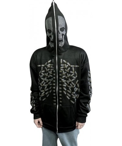 Y2k Hoodie Graphic Jackets Rhinestone Oversized Full Zip Up Hoodies for Women Men Aesthetic Goth Punk Halloween Clothes Black...