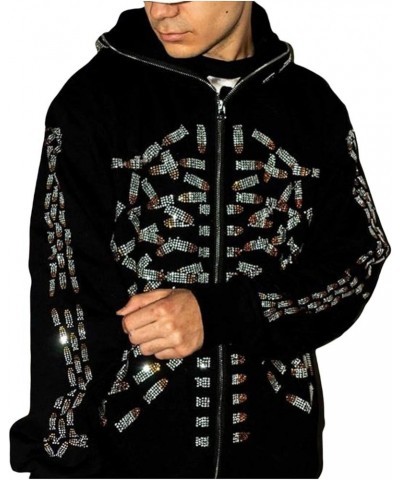 Y2k Hoodie Graphic Jackets Rhinestone Oversized Full Zip Up Hoodies for Women Men Aesthetic Goth Punk Halloween Clothes Black...