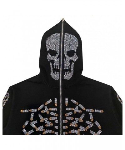 Y2k Hoodie Graphic Jackets Rhinestone Oversized Full Zip Up Hoodies for Women Men Aesthetic Goth Punk Halloween Clothes Black...