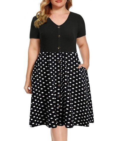 Women's Casual Plus Size Dress V-Neck Knee-Length A-Line Party Cocktail Swing Dress with Pockets Black+dot $17.92 Dresses