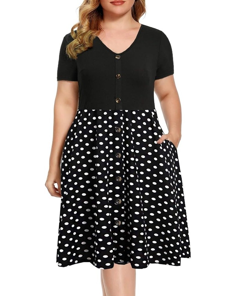 Women's Casual Plus Size Dress V-Neck Knee-Length A-Line Party Cocktail Swing Dress with Pockets Black+dot $17.92 Dresses