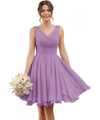 Double V Neck Short Bridesmaid Dresses for Women 2024 Chiffon A Line Formal Evening Gowns with Pockets YJ114 Dusty Purple $25...