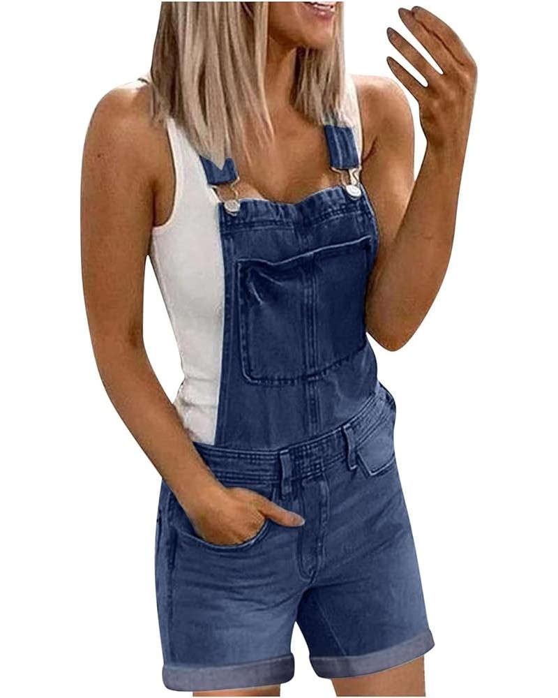 Stylish Denim Casual Washed Rompers Overalls Bib Jumpsuits Ripped Denim Jeans Women's Women's Jeans A-dark Blue $15.64 Jumpsuits