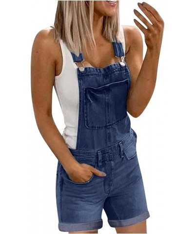 Stylish Denim Casual Washed Rompers Overalls Bib Jumpsuits Ripped Denim Jeans Women's Women's Jeans A-dark Blue $15.64 Jumpsuits