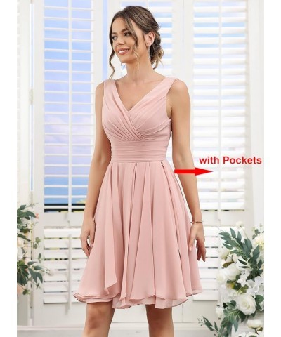 Double V Neck Short Bridesmaid Dresses for Women 2024 Chiffon A Line Formal Evening Gowns with Pockets YJ114 Dusty Purple $25...