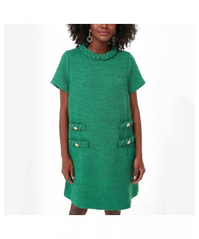 Womens Elegant Tweed Dress Short Sleeve Crew Neck A-line Bodycon Mini Skirt Party Business Holiday Dresses for Women Green $2...