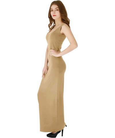 Womens Sleeveless Plain Club Dress Slim Fit Party Maxi Dress Summer Casual Tank Sundress Khaki $14.99 Dresses