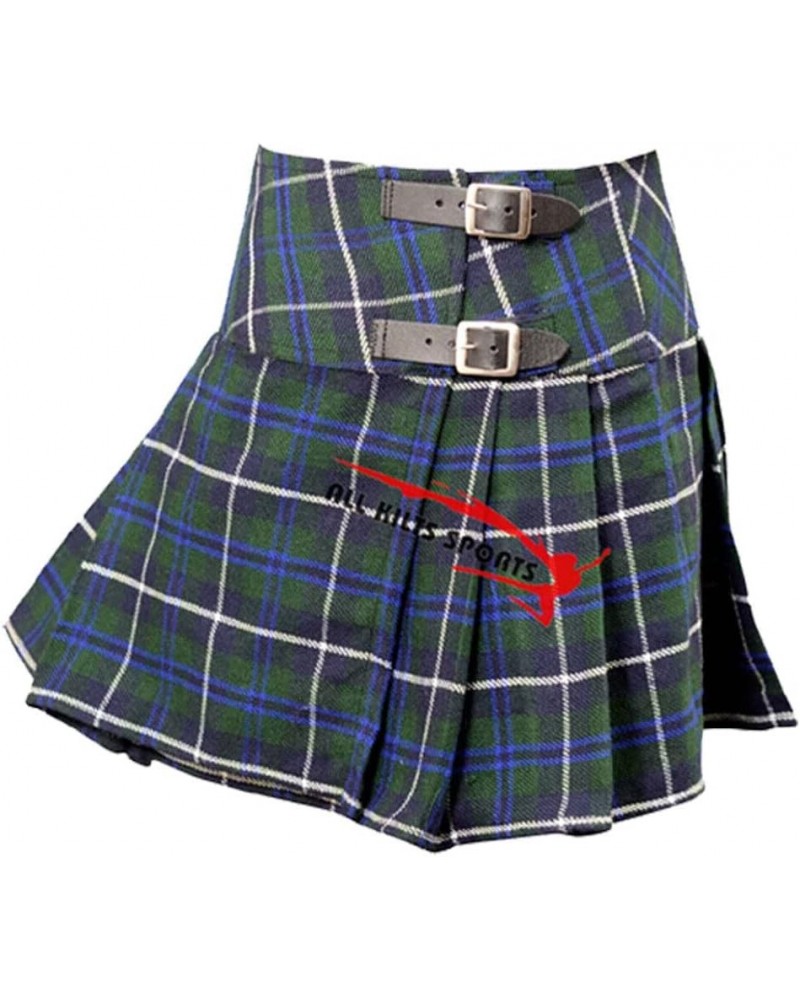 Womens Tartan Pleated Billie Kilt Skirt Leather Buckled Straps Blue Douglas $11.74 Others