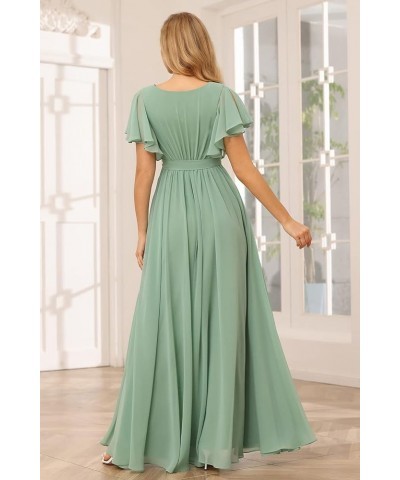 Flutter Sleeve Chiffon Bridesmaid Dress Long with Pockets V Neck Pleated Formal Dress for Women RS037 Light Pink $34.00 Dresses