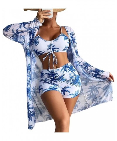 Womens Bathing Suit 3 Piece Swimsuit Drawstring Bikini Set Long Sleeve Beach Cover Up Boho Boy Shorts Swimwear Set A-021 $17....