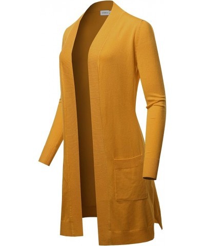 Womens Soft Stetchy Knit Longline Open Front Sweater Cardigan with Pockets (S-3X) Jcd001_mustard $21.45 Sweaters