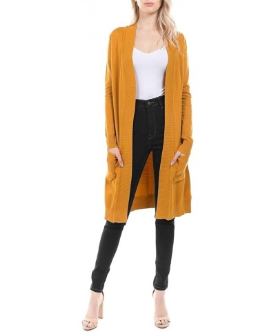 Womens Soft Stetchy Knit Longline Open Front Sweater Cardigan with Pockets (S-3X) Jcd001_mustard $21.45 Sweaters