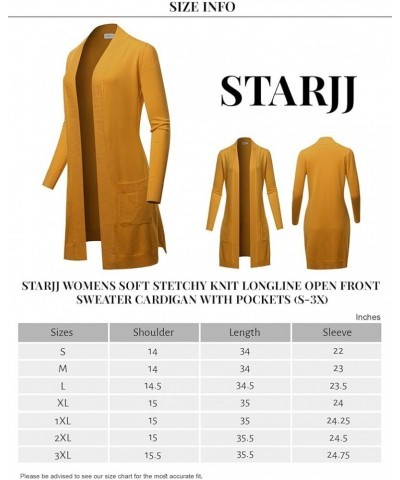 Womens Soft Stetchy Knit Longline Open Front Sweater Cardigan with Pockets (S-3X) Jcd001_mustard $21.45 Sweaters