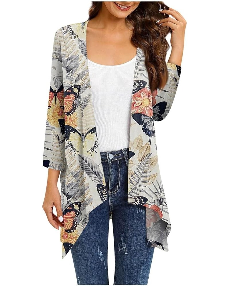 Womens Tops Printing Fall and Winter Open Front Cardigan 3/4 Sleeve Irregular Hem Resort Wear Sweaters Coat 6-gray $8.66 Jackets