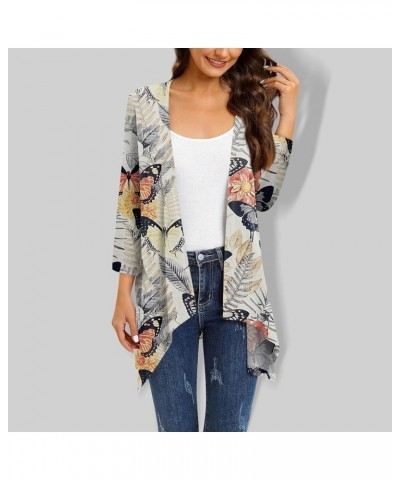 Womens Tops Printing Fall and Winter Open Front Cardigan 3/4 Sleeve Irregular Hem Resort Wear Sweaters Coat 6-gray $8.66 Jackets